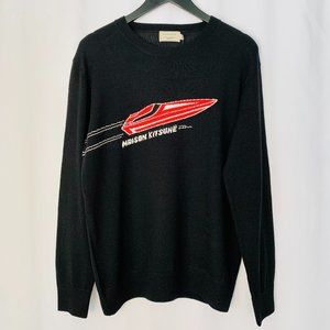 NWT MAISON KITSUNE Paris Wool Jacquard Speedboat Pullover Sweater Black Size L